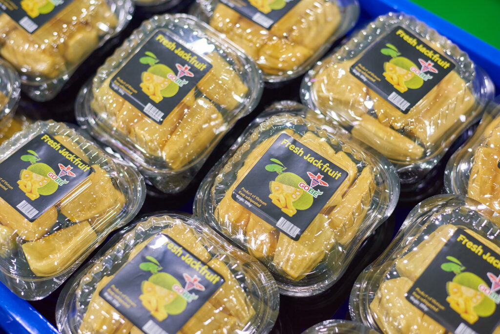 OEM retail packaging solutions for fresh jackfruit in boxes by Vietnam fruit supplier.